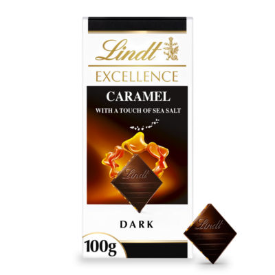 Lindt dark caramel sea salt chocolate bar 100g, UK version