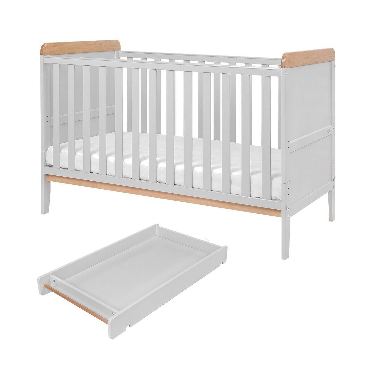 Tutti Bambini Rio Cot Bed with Cot Top Changer & Mattress - Dove Grey/Oak GOODS Boots   
