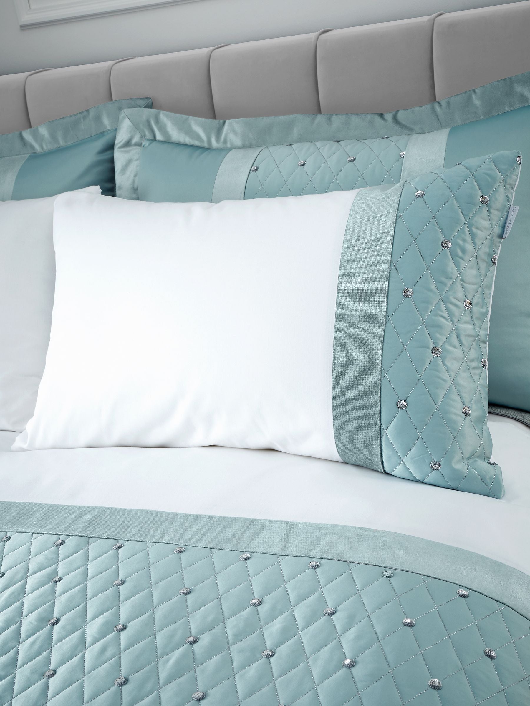 Catherine Lansfield teal blue sequin cluster duvet cover and pillowcase set - British product