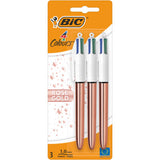 Bic 4 Colours rose gold ballpoint pens 3 pack - British product