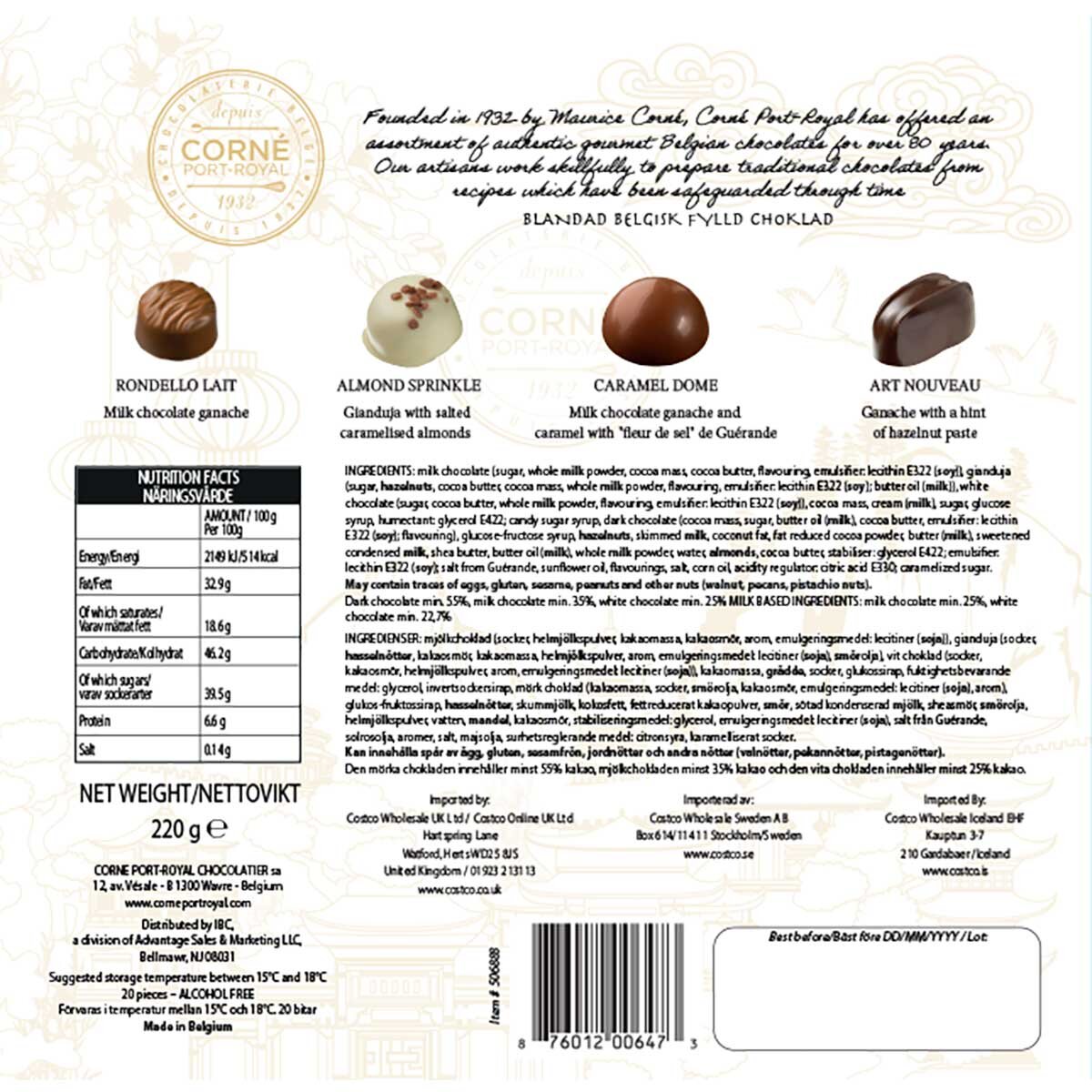 Corne Port-Royal Belgian chocolates 4-variety assorted 220g - British product