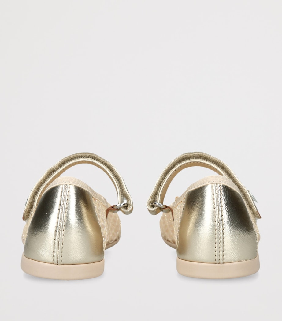 Girls' Mesh Glitter Ballet Flats with Velcro Fastening