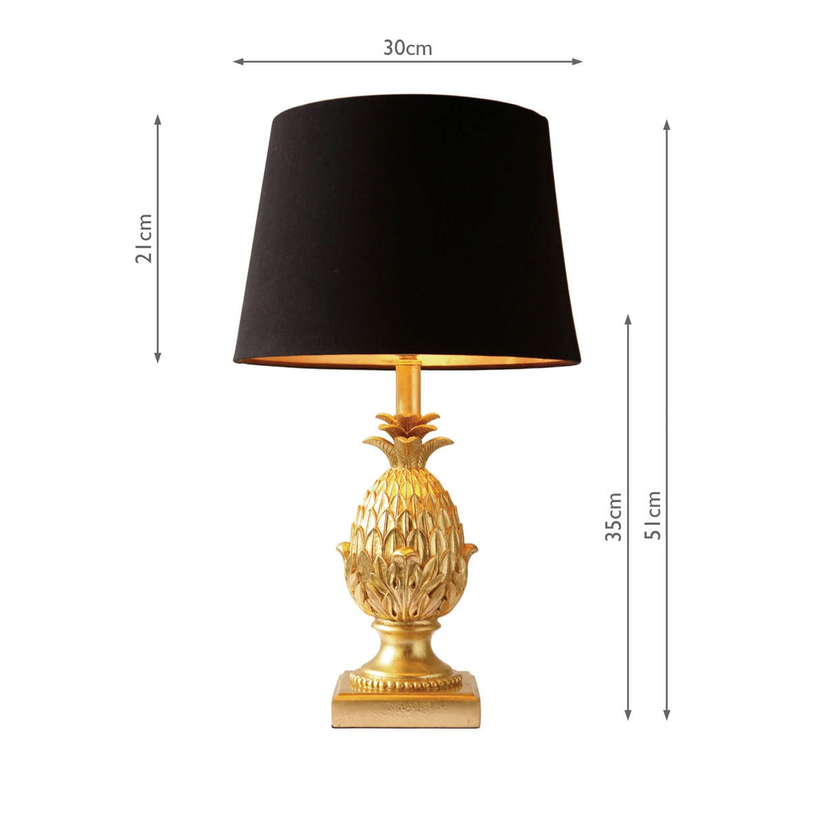 Gold Pineapple Table Lamp Black Satin Shade 51cm, UK version