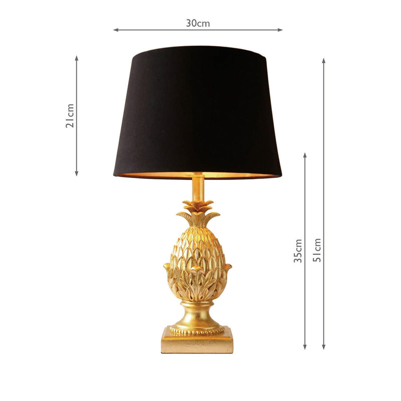 Gold Pineapple Table Lamp Black Satin Shade 51cm, UK version