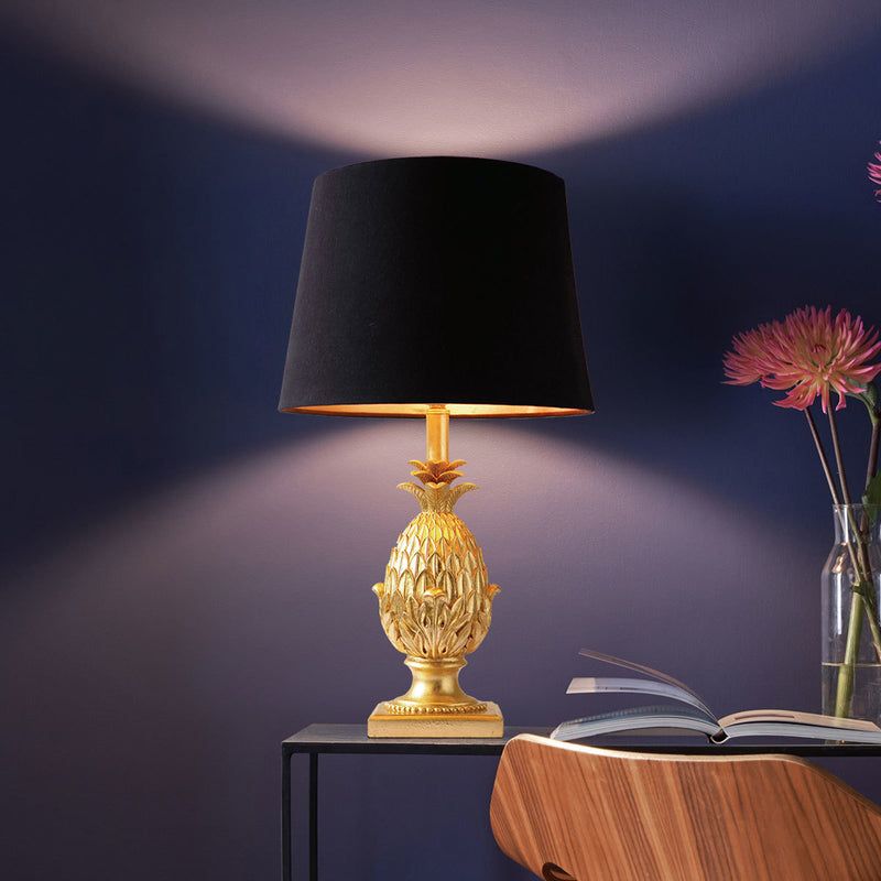 Gold Pineapple Table Lamp Black Satin Shade 51cm, UK version