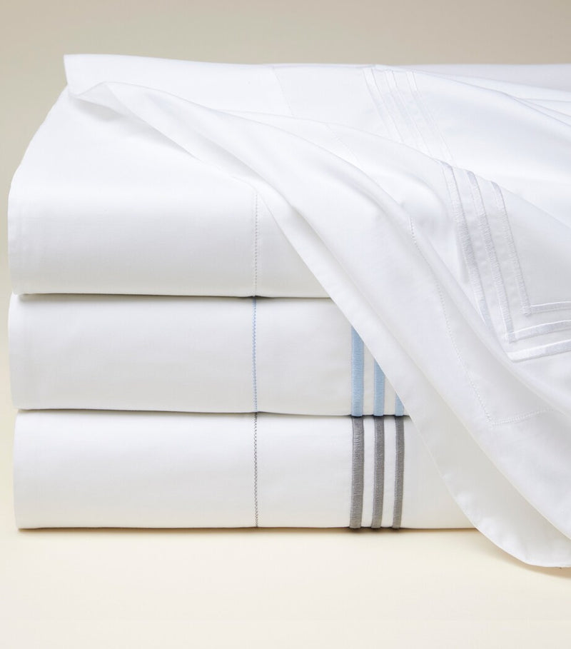 King Size Flat Sheet in Egyptian Cotton with Triple Embroidered Stripe