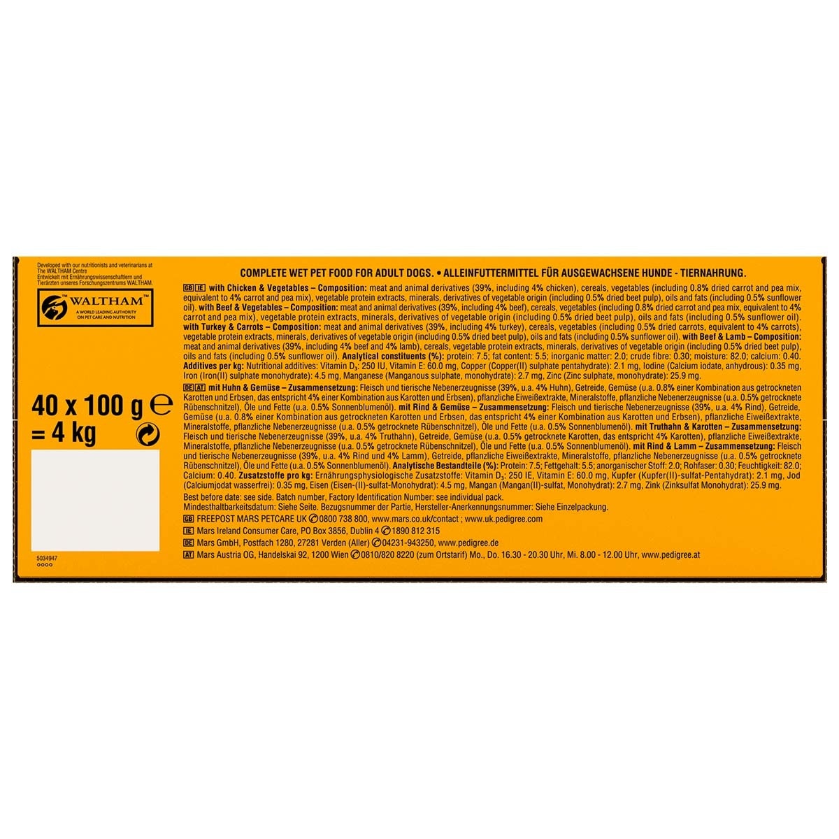 Pedigree Variety Pouch in Gravy wet dog food 40 x 100g, imported from the UK