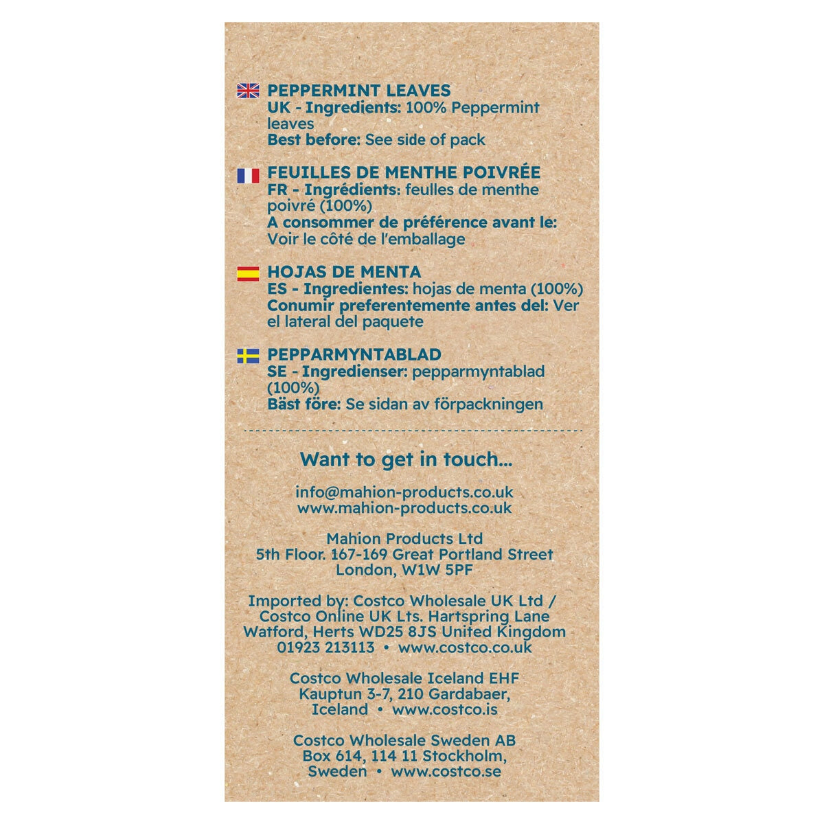 Cafe Tea peppermint leaves tea bags 240 pack - British product