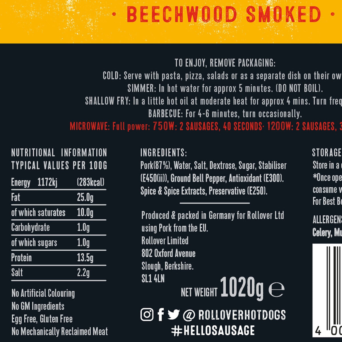 Rollover Bockwurst Hot Dogs 12 x 85g, imported from the UK