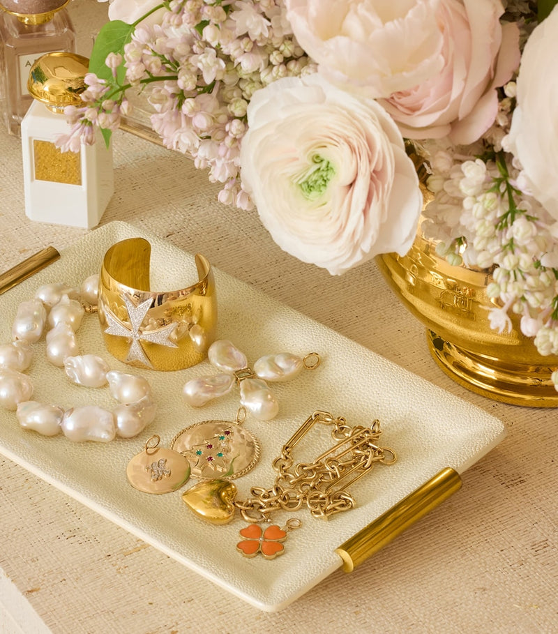 Aerin small shagreen vanity tray with gold-tone handles - British product