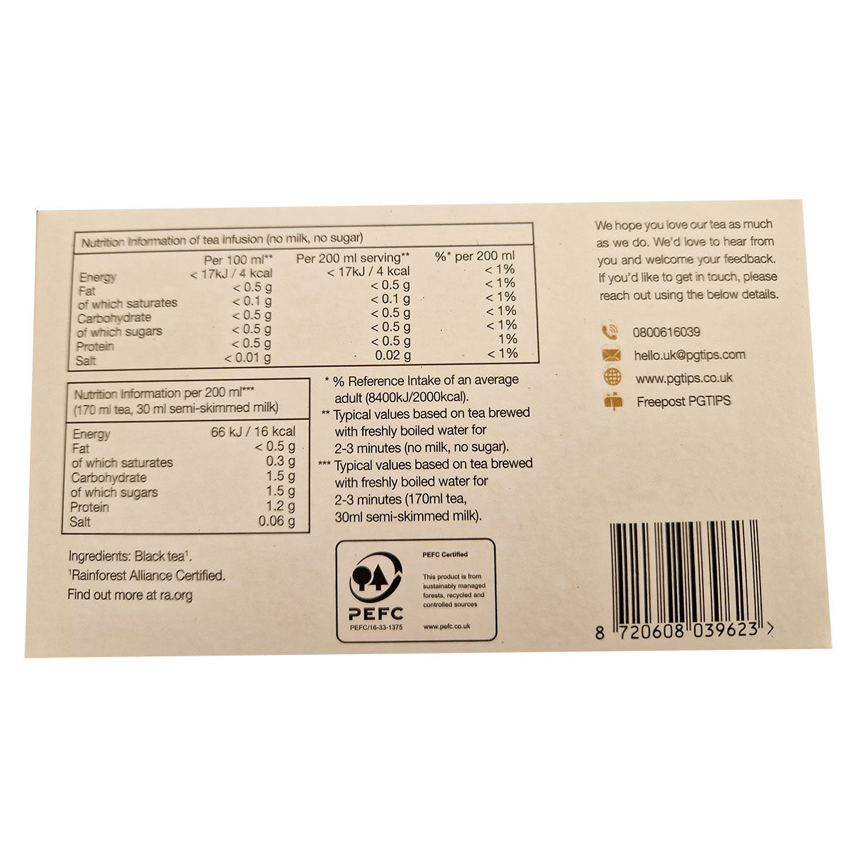 PG Tips Gold tea bags 6x70 pack, imported from the UK