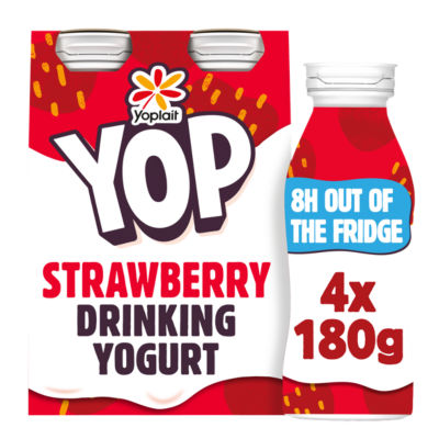 Yop Strawberry flavoured drinking yoghurt pack of 4 bottles (British brand)