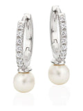 Silver Sterling Silver Cubic Zirconia Freshwater Pearl Hoop Earrings