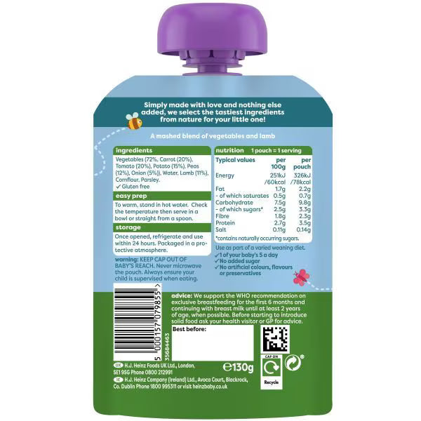 Heinz Lamb Hotpot savoury baby food pouch packet 130g, UK version