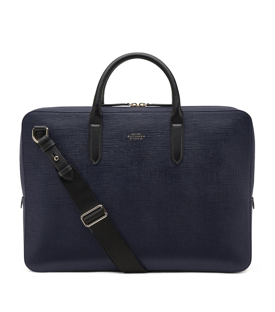 Smythson premium leather briefcase with logo detail (British brand)