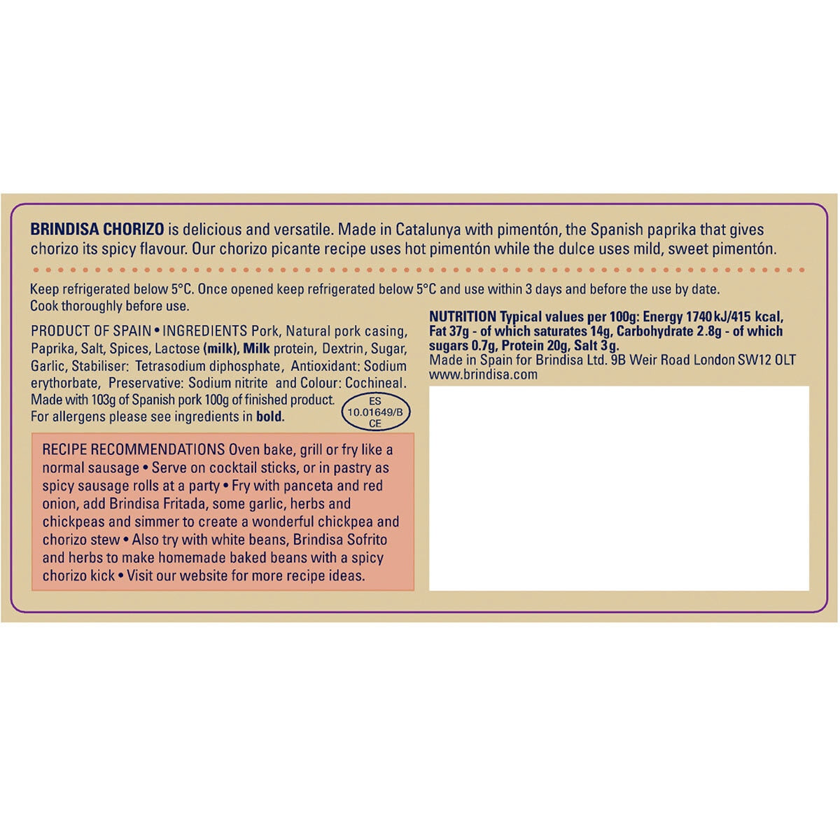 Brindisa mini Spanish mild cooking chorizo 2kg - British product