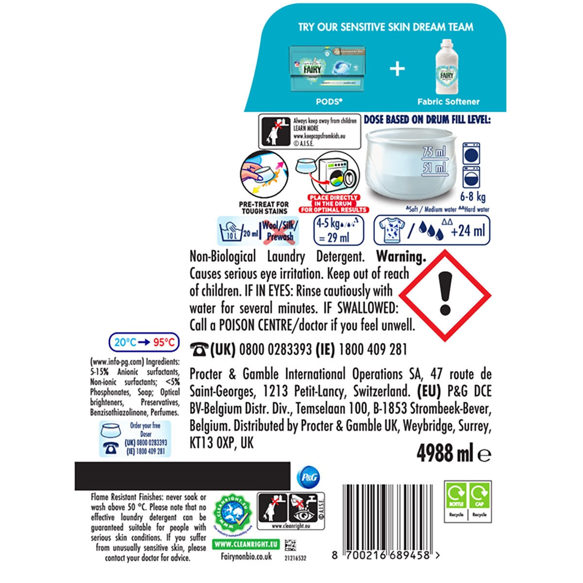 Fairy Non Bio laundry liquid 4.988L - British product