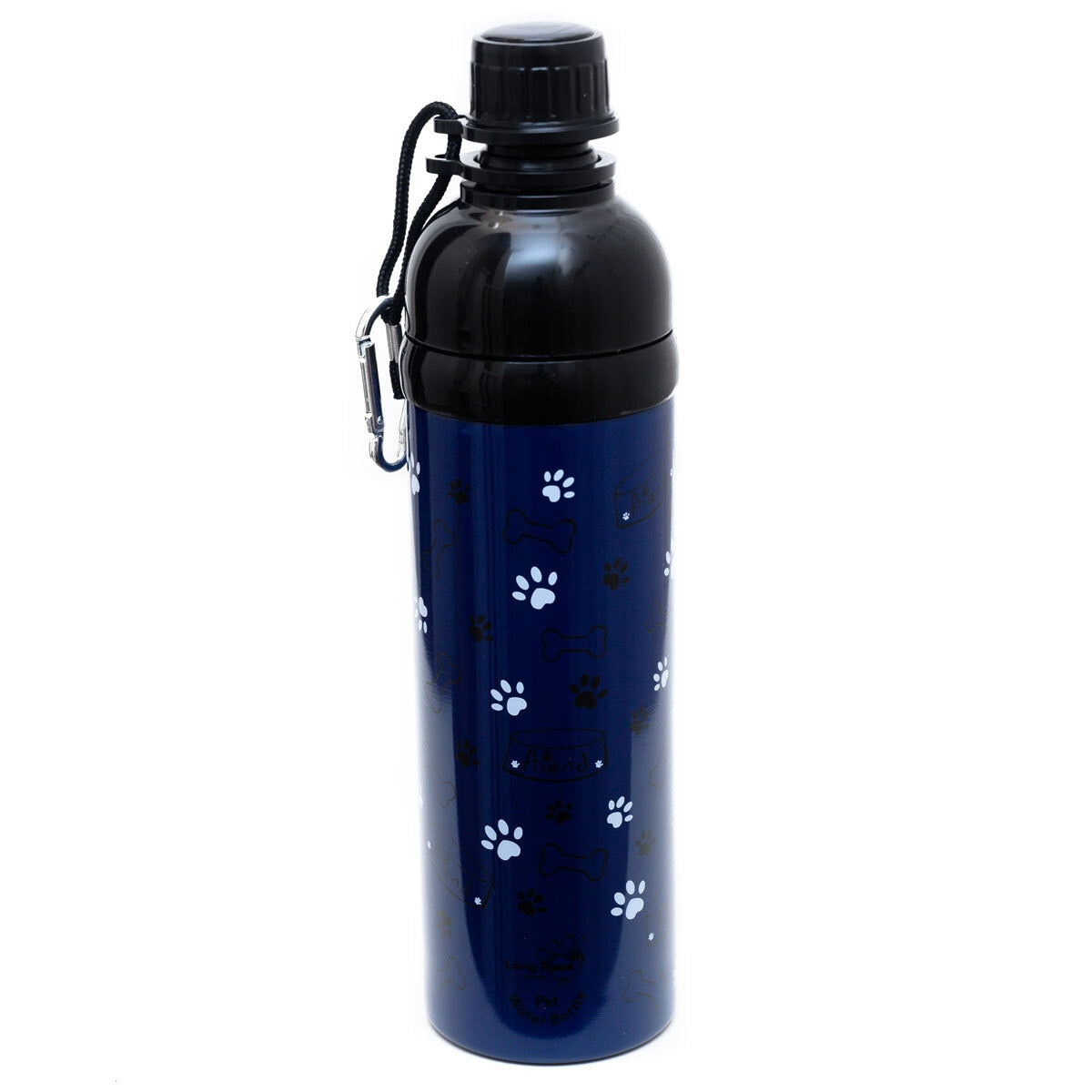 Long Paws navy dog water bottle 750ml, UK version