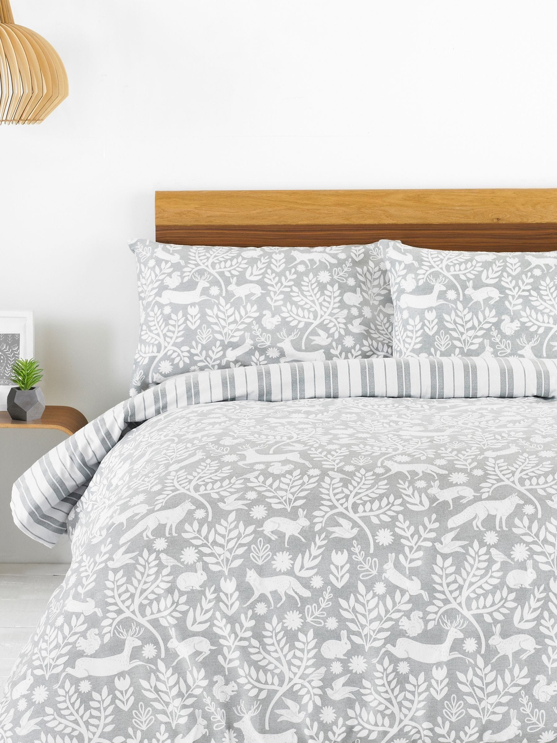 Grey Christmas Scandi Woodland duvet cover and pillowcase set - British product