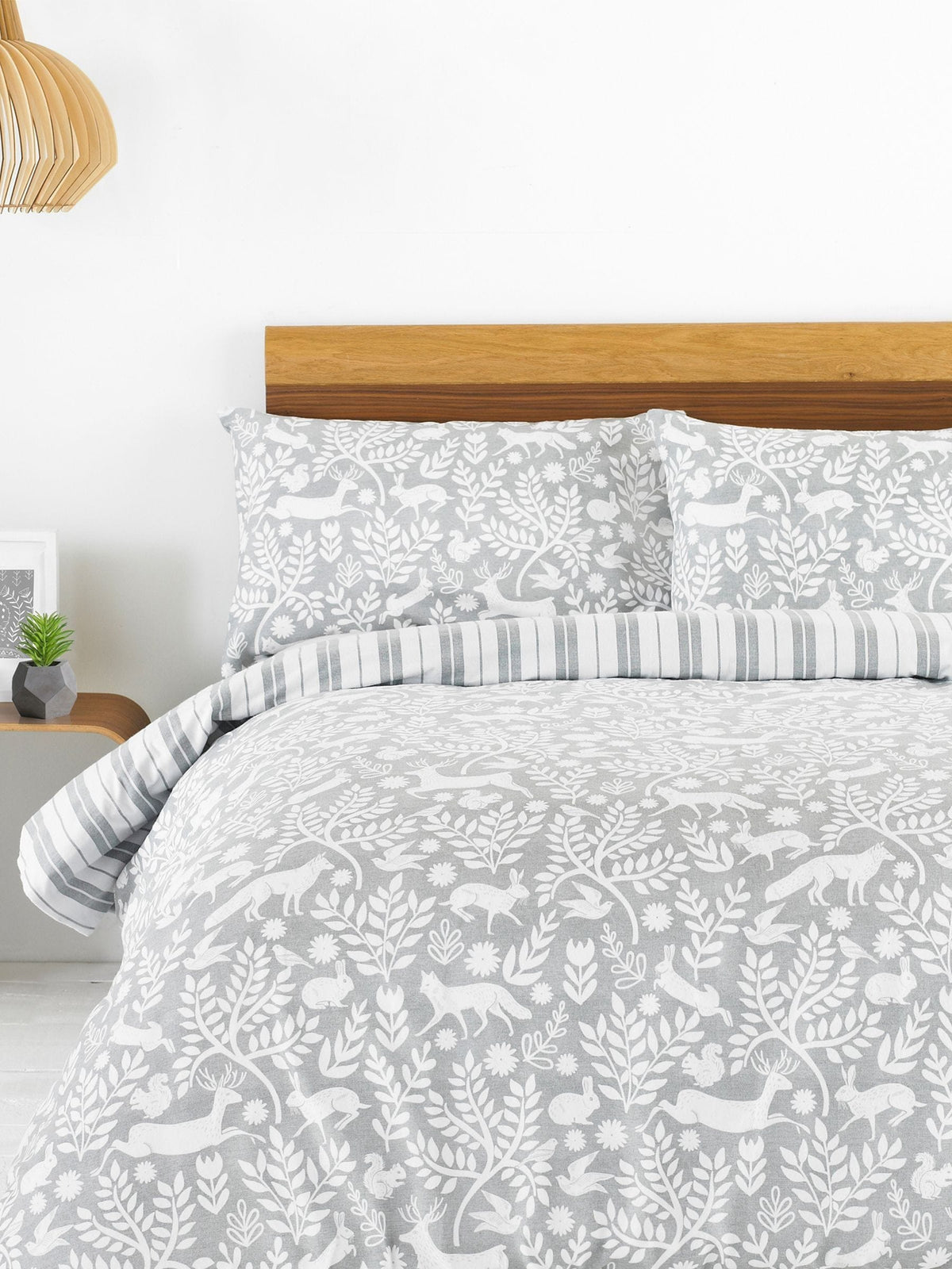 Grey Christmas Scandi Woodland duvet cover and pillowcase set - British product