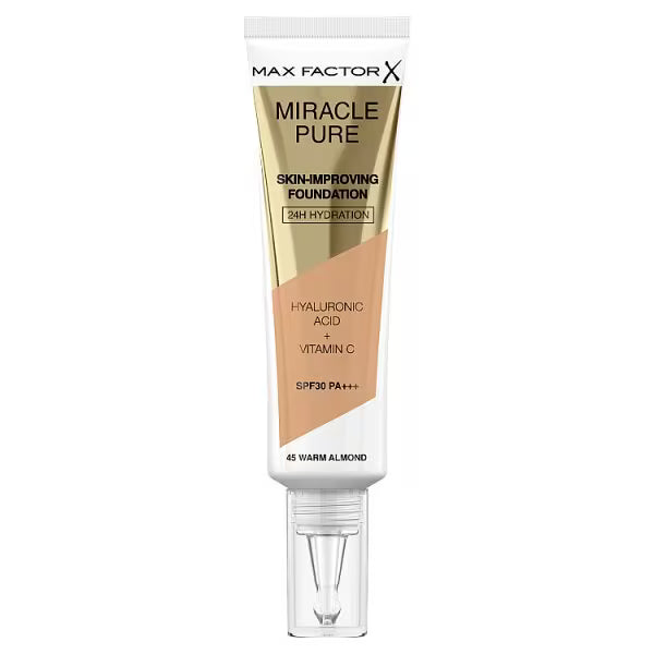 Max Factor Miracle Pure Foundation 45 Warm Almond, imported from the UK