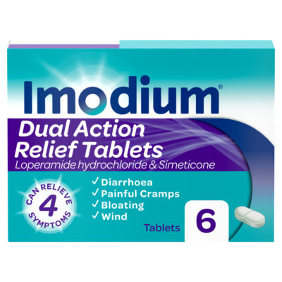 Imodium dual action diarrhoea relief tablets 6 tablets, UK version