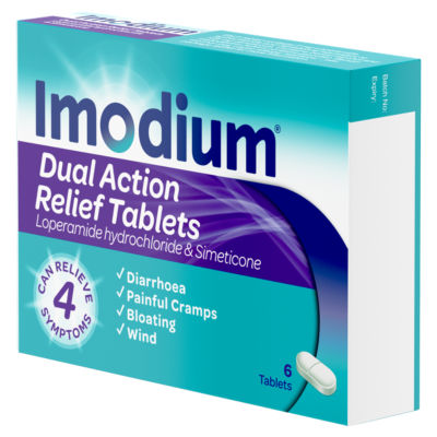 Imodium dual action diarrhoea relief tablets 6 tablets, UK version