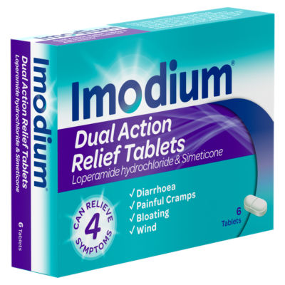 Imodium dual action diarrhoea relief tablets 6 tablets, UK version