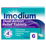 Imodium dual action diarrhoea relief tablets 6 tablets, UK version