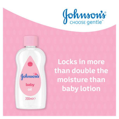 Johnson's Baby Oil 200ml bottle designed for babies, UK version