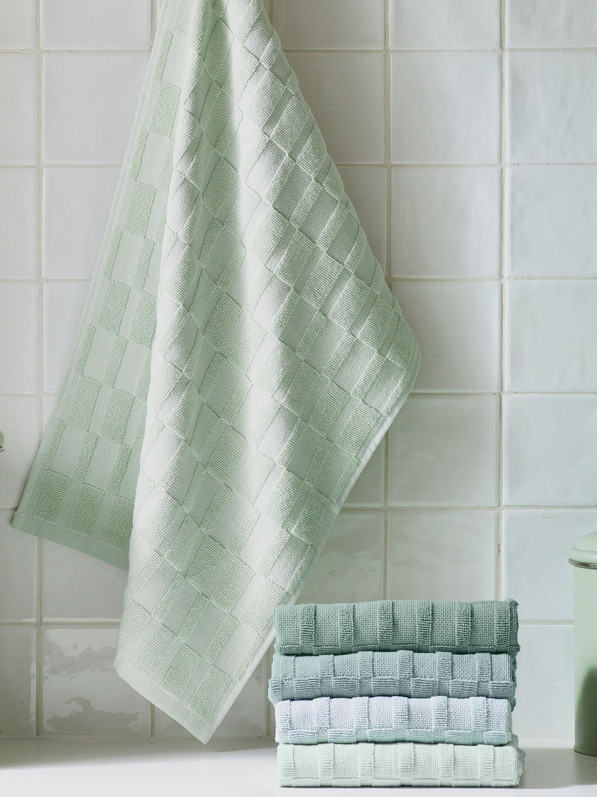 Sage green terry tea towels set of five (British brand)