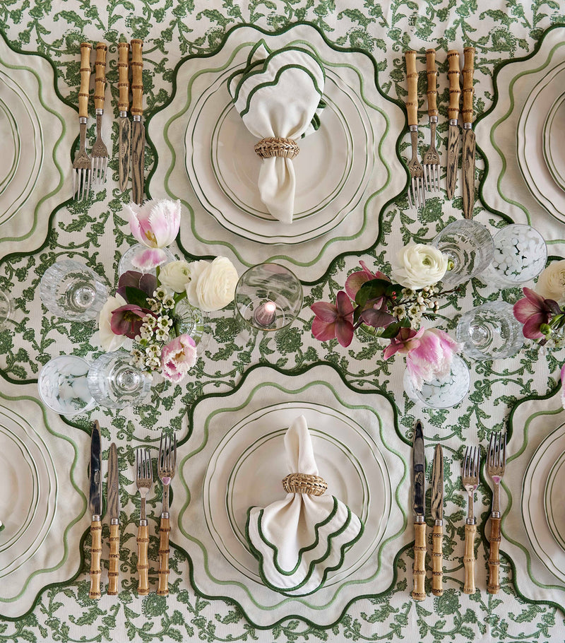 Maison Margaux set of 4 Apple design fabric napkins with green trim 50cm x 50cm, imported from the UK