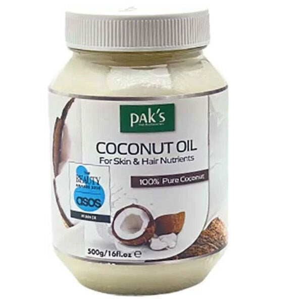 Paks coconut oil for hair and skin imported from the UK