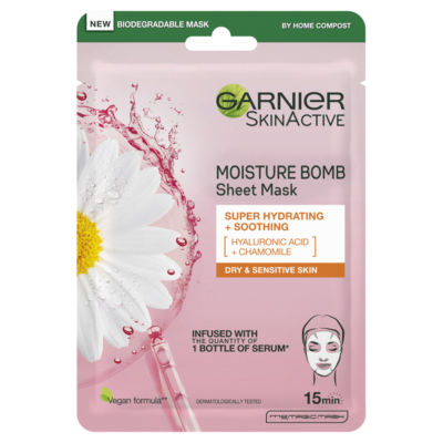 Garnier Moisture Bomb Chamomile Hydrating Face Sheet Mask for Dry and Sensitive Skin 28g