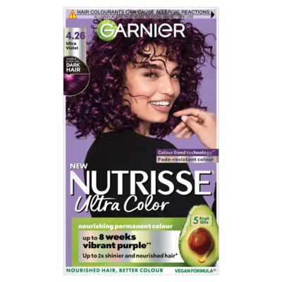 Garnier Nutrisse Ultra Color vegan hair dye in Ultra Violet shade, UK version