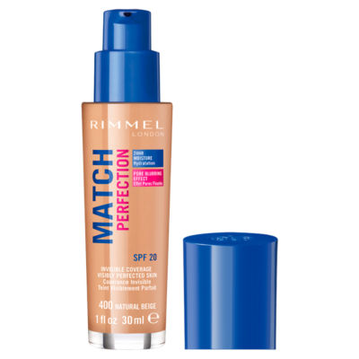 Rimmel London Match Perfection Foundation 400 Natural Beige 30ml, imported from the UK