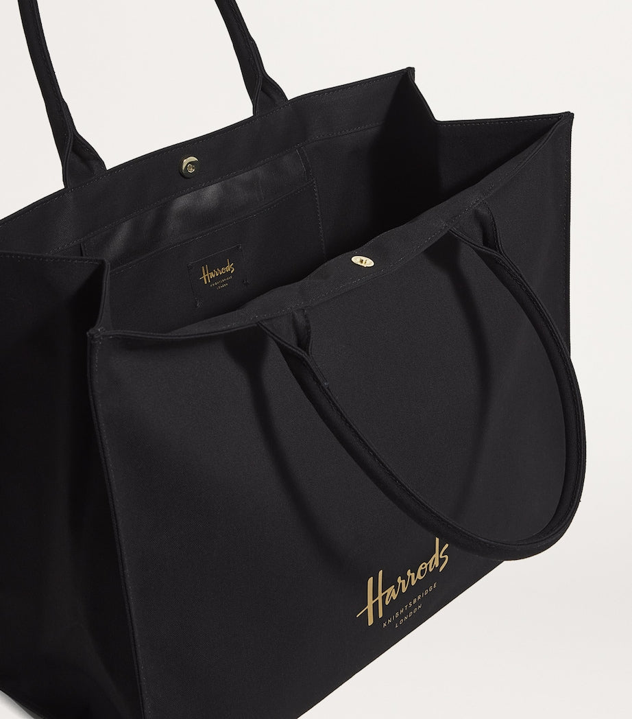 Harrods large cotton logo tote bag with magnetic fastening, UK version
