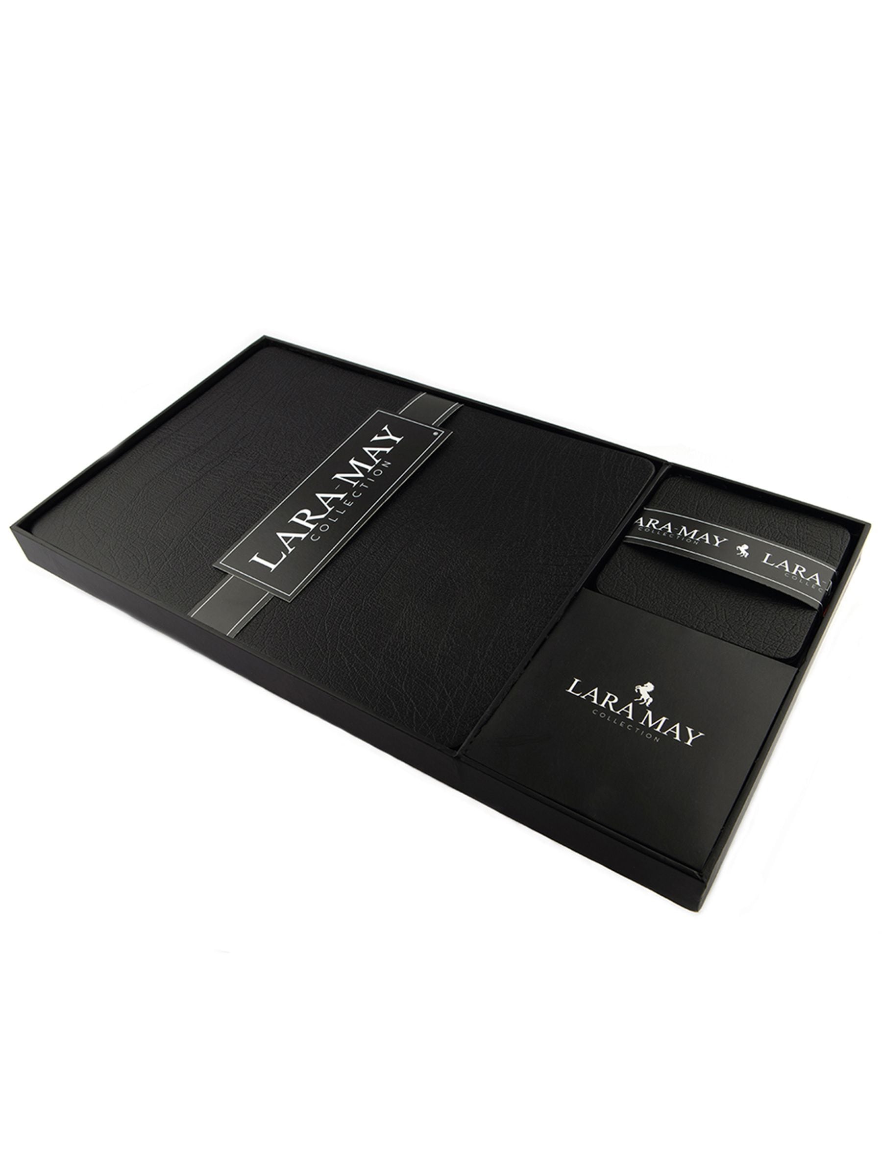 Lara-May black leather coasters and placemats set of 8, UK version