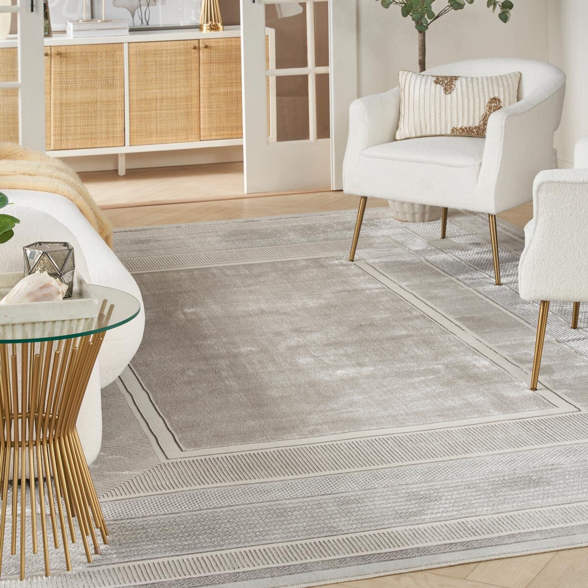 Nourison Glitz Silver Border Rug, UK version
