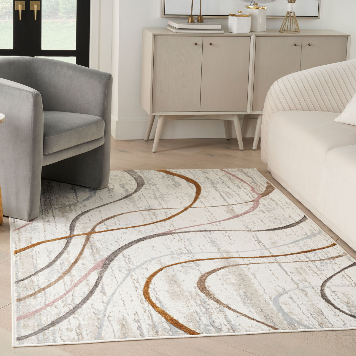 Nourison Glitz Ivory Multi Area Rug in 3 sizes, UK version