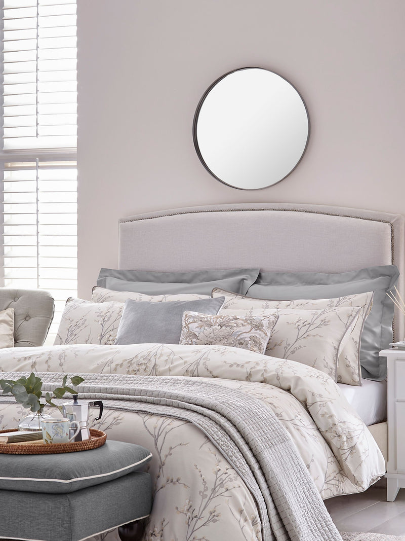 Laura Ashley Grey Dove reversible sateen Pussy Willow duvet cover and pillowcase set, UK version