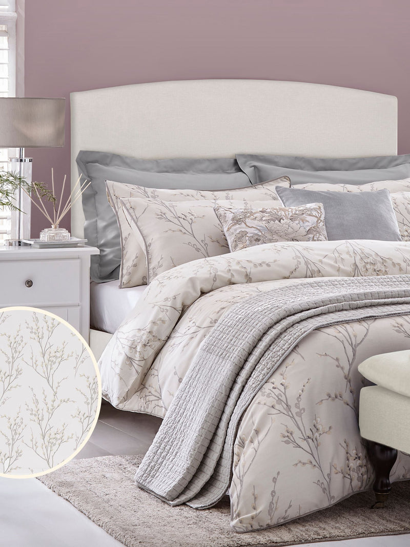 Laura Ashley Grey Dove reversible sateen Pussy Willow duvet cover and pillowcase set, UK version