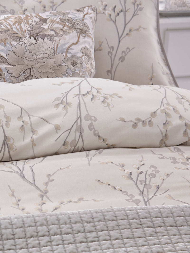 Laura Ashley Grey Dove reversible sateen Pussy Willow duvet cover and pillowcase set, UK version