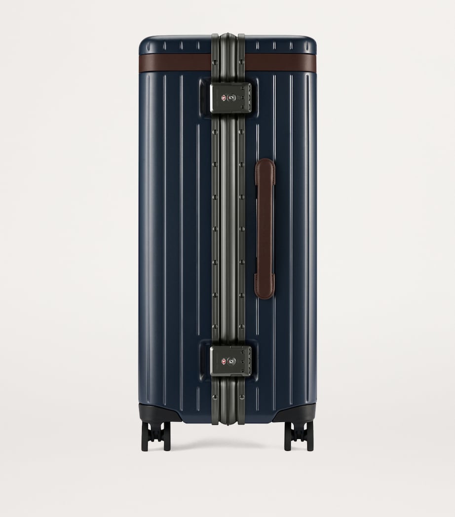 Carl Friedrik Hackett leather-trimmed hard shell check-in suitcase 65cm - British product