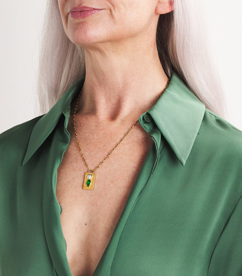 Azlee Yellow Gold, Diamond and Emerald Duet Necklace