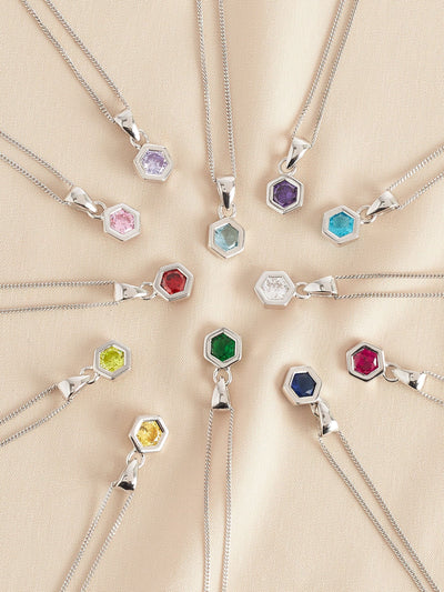 Sterling Silver Hexagon Birthstone Necklace Birthstone Jewellery