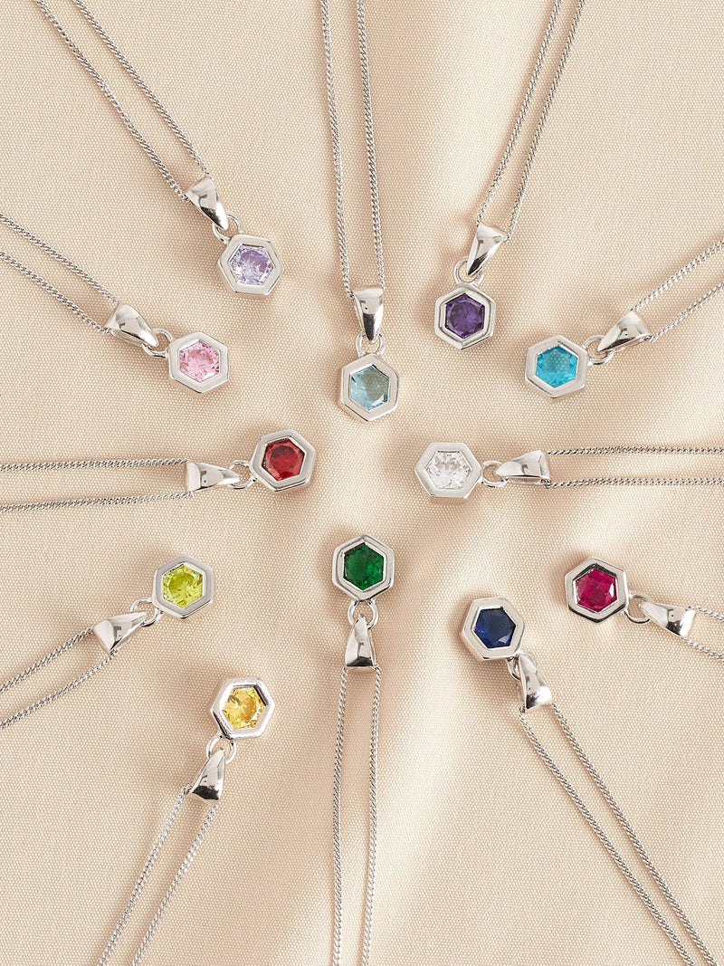 Sterling silver hexagon birthstone necklace (British brand)