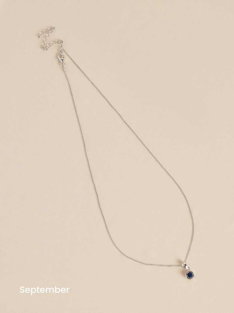 Sterling silver hexagon birthstone necklace (British brand)