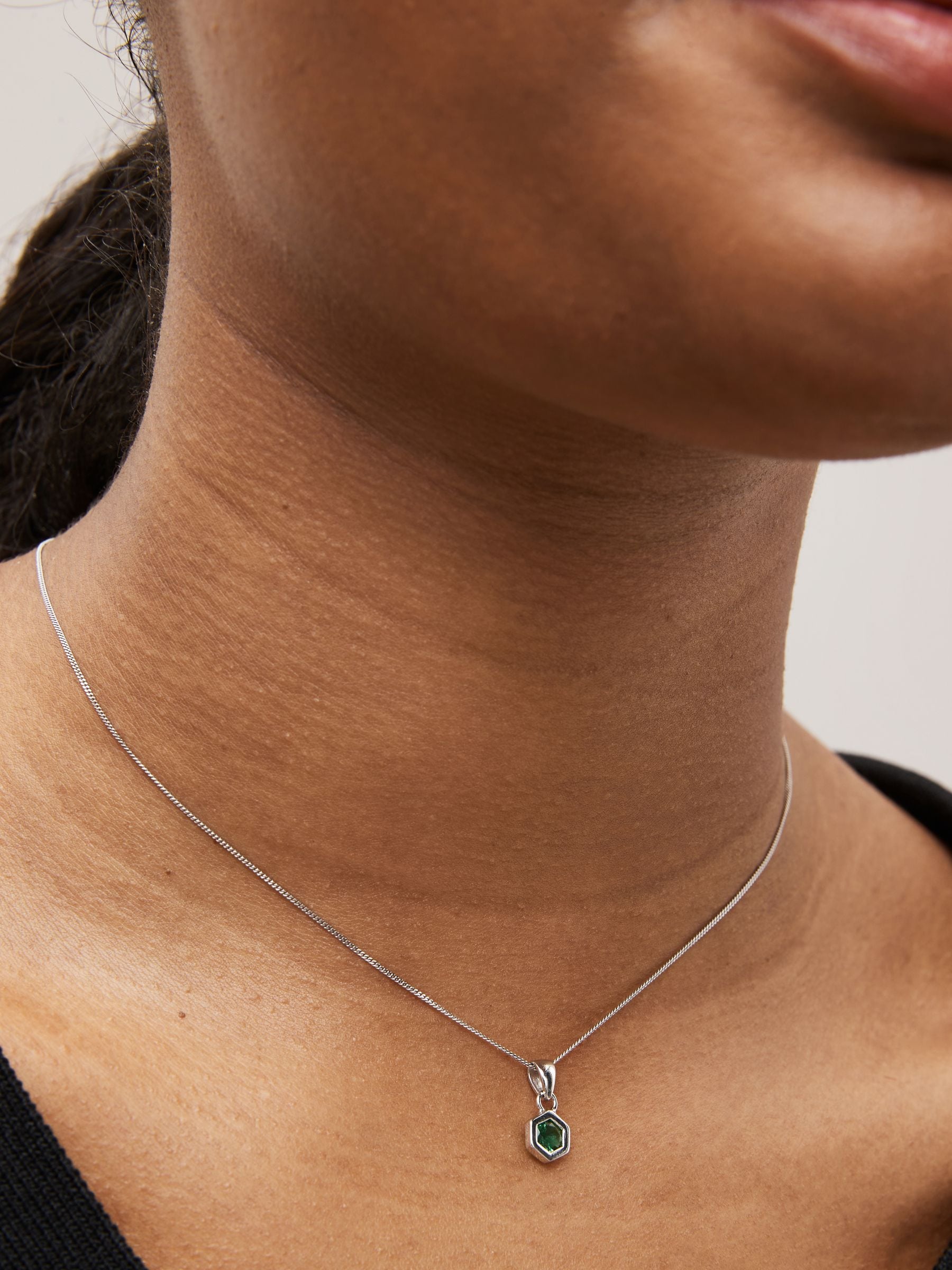 Sterling silver hexagon birthstone necklace (British brand)
