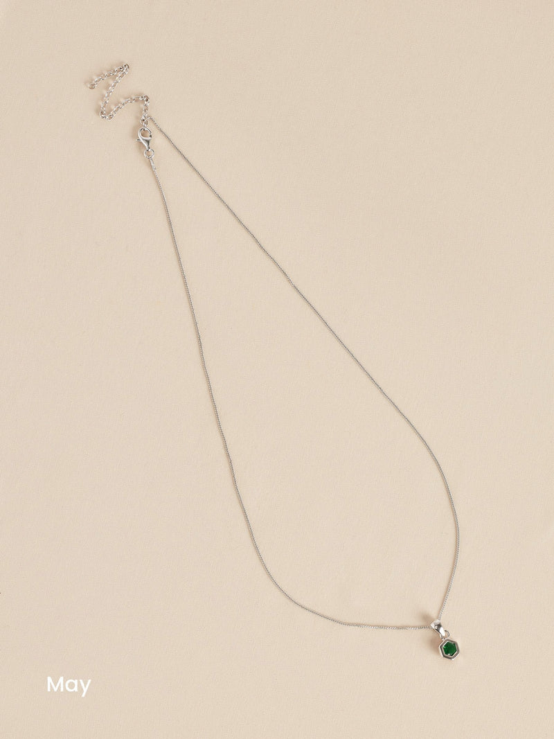 Sterling silver hexagon birthstone necklace (British brand)